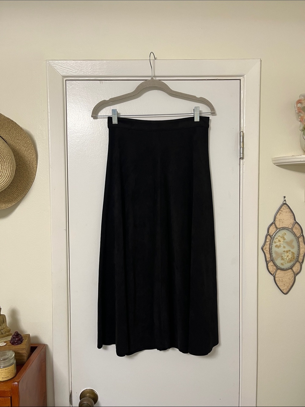 Zara Black Lightweight Faux Suede Midi Skirt Sz Medium Zipper Back